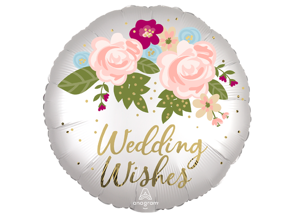 Satin Infused Wedding Wishes Floral 1 Folieballong - Rund - 18" (43cm)
