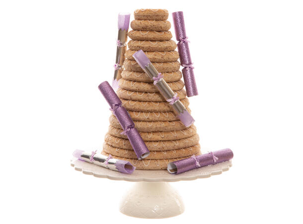 Smell Bon-Bon lys lilla/sølv m/sløyfe 6 stk 15 cm lange, med knall,vits & hatt 