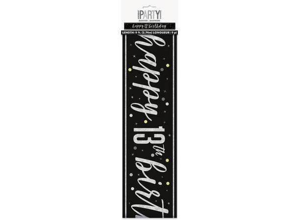 Sort & Sølv Glitz - #13 1 Foliebanner - 2,9m