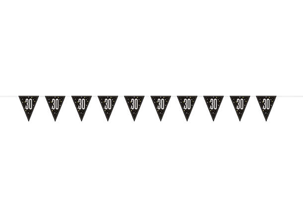 Sort & Sølv Glitz - #30 1 Flaggbanner i plast - 2,9m