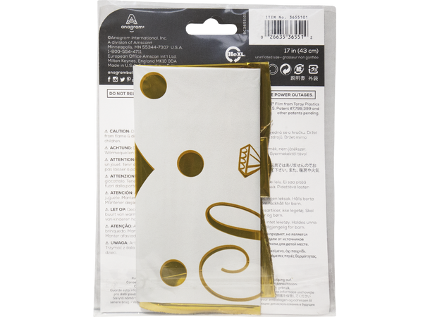 Sparkling Gold Wedding 1 Folieballong - Hjerte - 18" (43cm) 