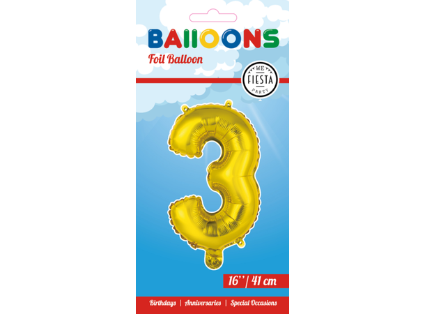Tallballong # 3 - Gull 1 Folieballong - 41cm (16")