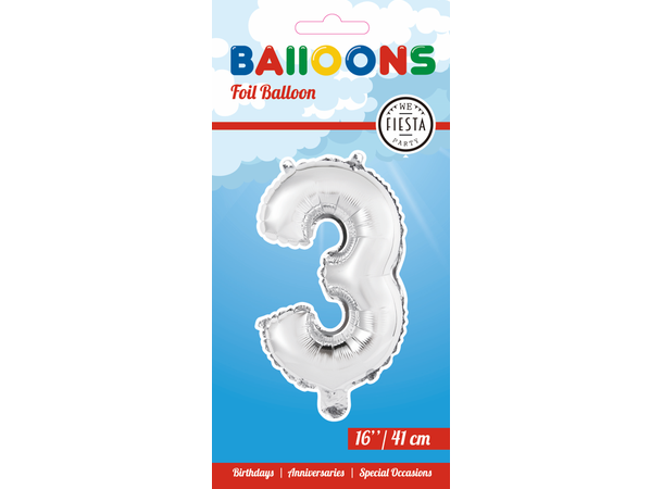 Tallballong # 3 - Sølv 1 Folieballong - 41cm (16") 