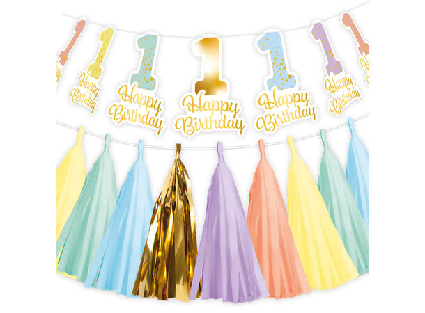 1st Birthday Rainbow 1 Dekorsett til barnestol - 2 deler