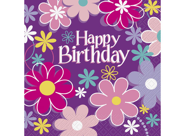 Birthday Blossom 16 Lunchservietter - 33x33cm