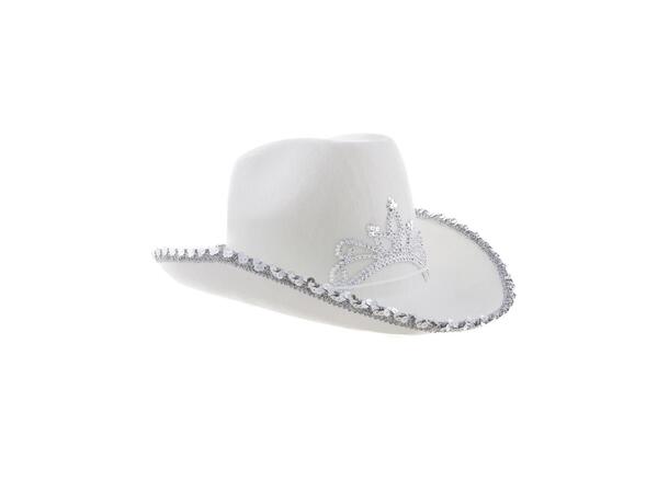 Cowboyhatt - Hvit med paljetter og krone 1 Hatt