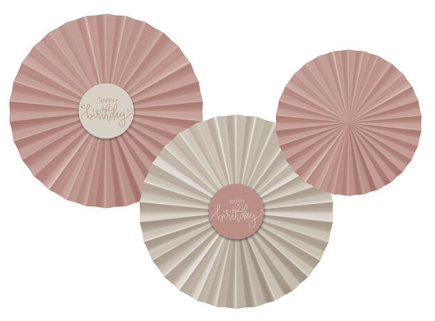 Creme Rose - "Happy Birthday" 3 Papirvifter - 2x35 + 1x25cm