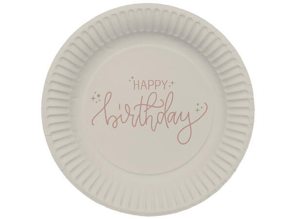 Creme Rose - "Happy Birthday" 8 Tallerkener i papir - 23cm