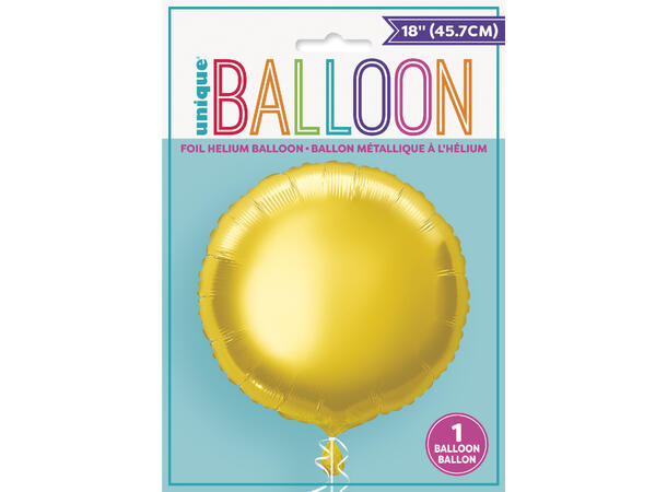 Ensfarget rund - Gull 1 Folieballong - 46cm (18")