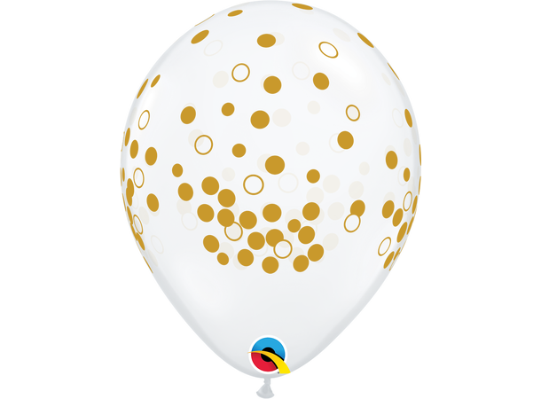 Gold Confetti Dots - Crystal Clear 25 gummiballonger - 28cm (11")