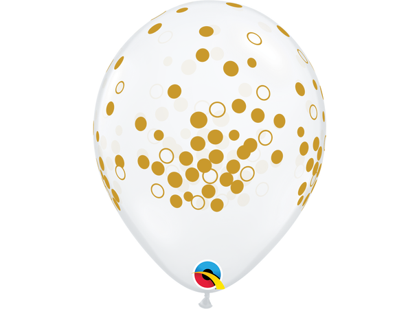 Gold Confetti Dots - Crystal Clear 25 gummiballonger - 28cm (11")