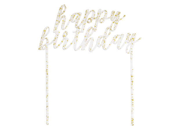 Gull glitter - "Happy Birthday" 1 Kaketopp i akryl