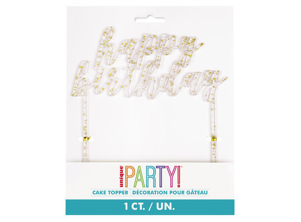 Gull glitter - "Happy Birthday" 1 Kaketopp i akryl