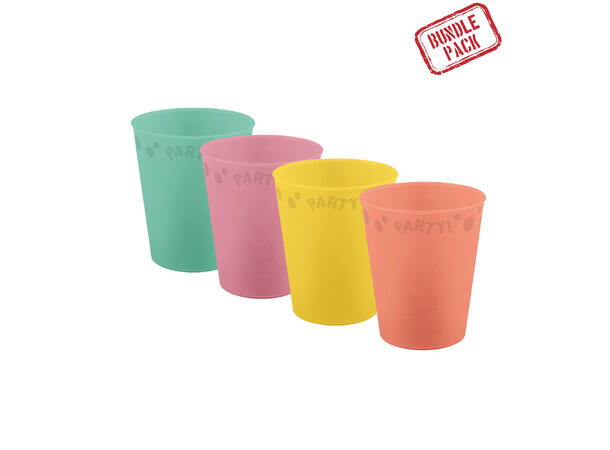 Pastellfarger - Mint/Rosa/Gul/Lakserosa 4 Gjenbrukbare kopper i plast - 2,5dl