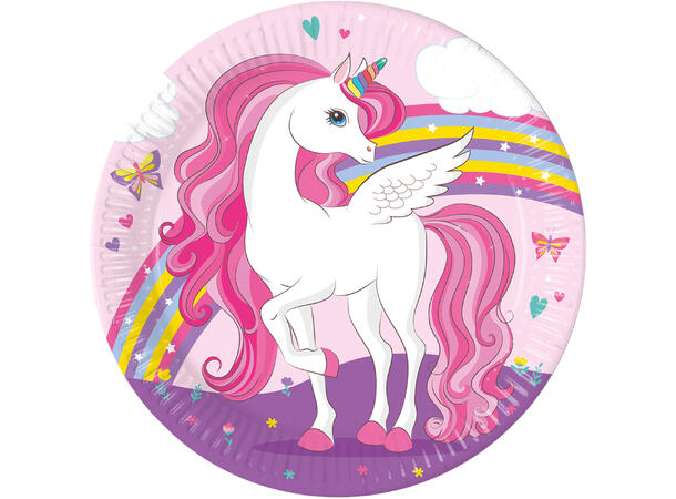 Unicorn Rainbow Colors 8 Tallerkener i papir - 23cm