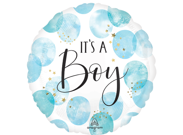Baby Boy Blue Watercolor 1 Folieballong - Rund - 18" (43cm)