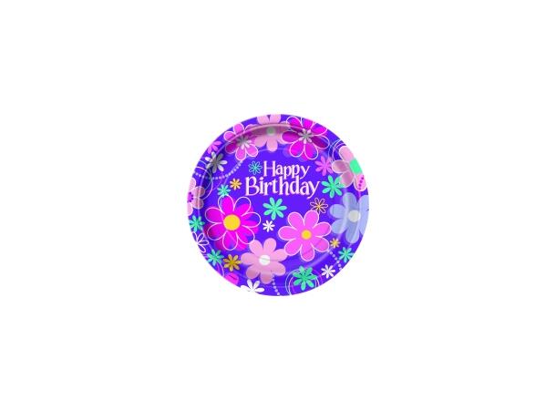 Birthday Blossom 8 Runde tallerkener i papp - 23cm