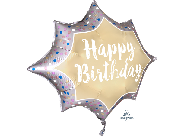 Birthday Satin Gold Burst 1 Stor folieballong med form - 88x73cm