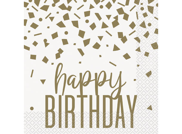 Confetti Gold Birthday 16 Lunchservietter - 33x33cm