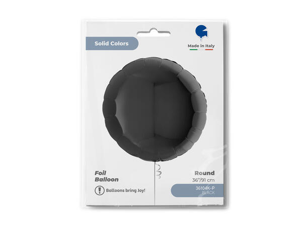 Ensfarget - Black 1 Folieballong - Rund - 36" (91cm)