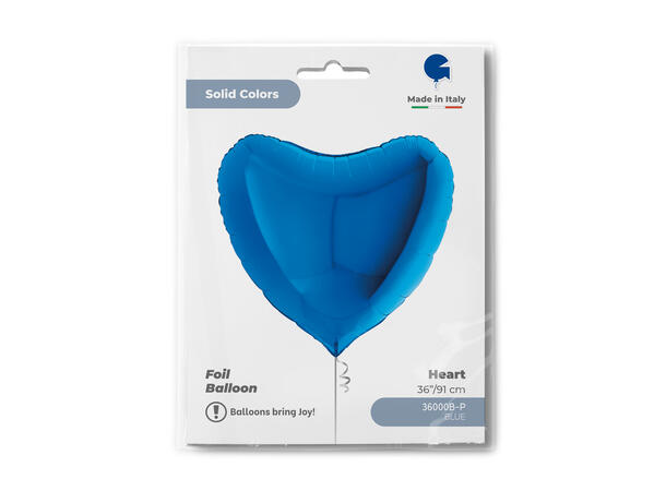 Ensfarget - Blue 1 Folieballong - Hjerte - 36" (91cm)
