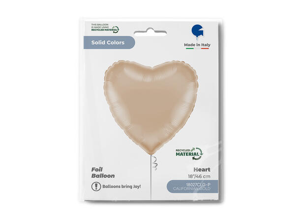 Ensfarget - Californian Gold 1 Folieballong - Hjerte - 18" (43cm) 