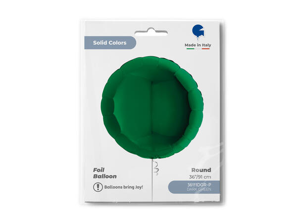 Ensfarget - Dark Green 1 Folieballong - Rund - 36" (91cm)