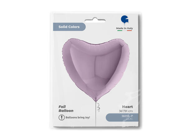 Ensfarget - Lilac 1 Folieballong - Hjerte - 36" (91cm)
