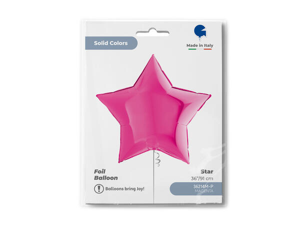 Ensfarget - Magenta 1 Folieballong - Stjerne - 36" (91cm)