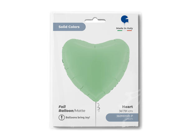 Ensfarget - Matte Green 1 Folieballong - Hjerte - 36" (91cm)