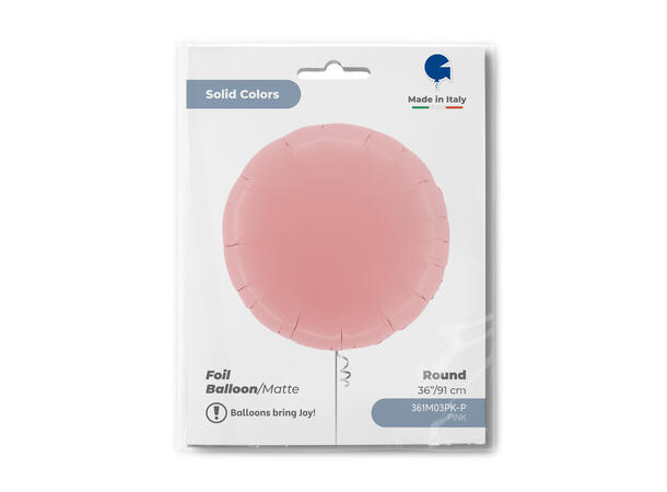 Ensfarget - Matte Pink 1 Folieballong - Rund - 36" (91cm)