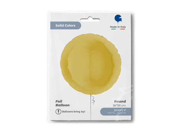 Ensfarget - Pastel Yellow 1 Folieballong - Rund - 36" (91cm)