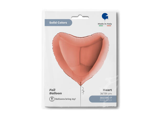 Ensfarget - Rose Gold 1 Folieballong - Hjerte - 36" (91cm)