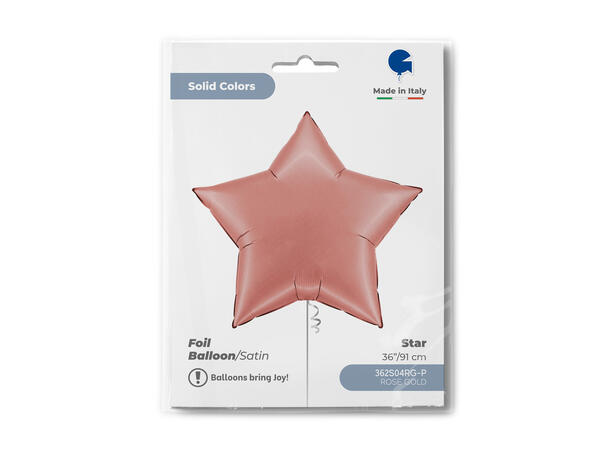 Ensfarget - Satin Rose Gold 1 Folieballong - Stjerne - 36" (91cm)