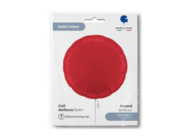 Ensfarget - Satin Rubin Red 1 Folieballong - Rund - 36" (91cm)