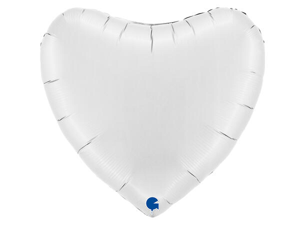 Ensfarget - Satin White 1 Folieballong - Hjerte - 36" (91cm)