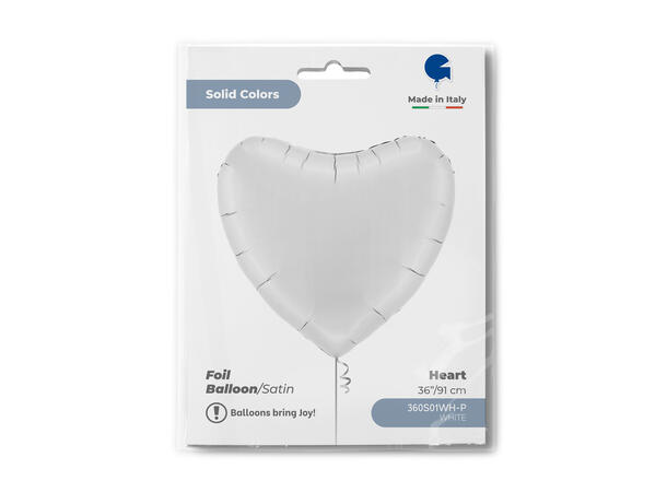 Ensfarget - Satin White 1 Folieballong - Hjerte - 36" (91cm)
