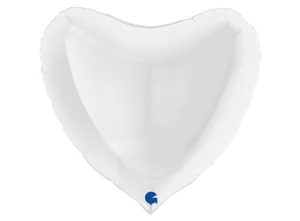 Ensfarget - White 1 Folieballong - Hjerte - 36" (91cm)