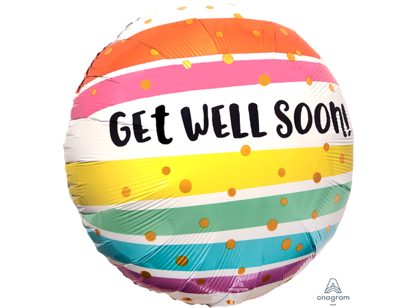 Get Well Bold Stripes 1 Folieballong - Rund - 18" (43cm)
