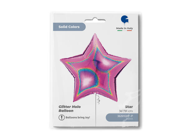 Glitter Holographic - Fuxia 1 Folieballong - Stjerne - 36" (91cm)
