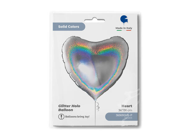Glitter Holographic - Silver 1 Folieballong - Hjerte - 36" (91cm)