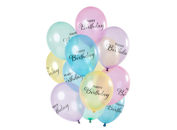 Happy Birthday - Gjennomsiktig pastel 12 Gummiballonger - 12" (30cm)