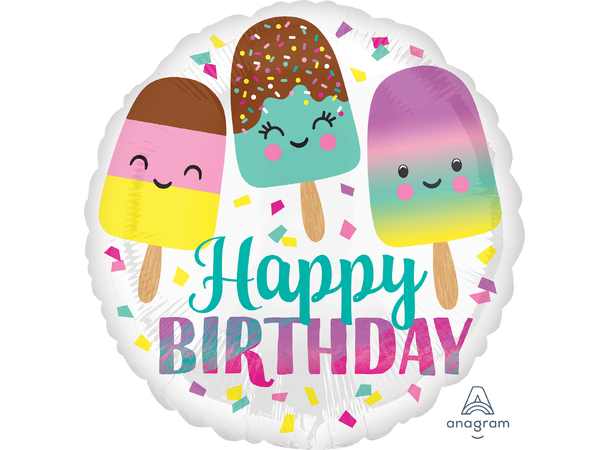 Happy Ice Cream Birthday 1 Folieballong - Rund - 18" (43cm)