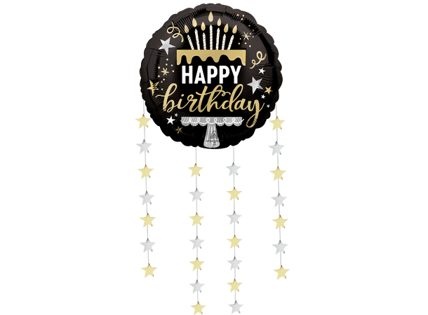 Happyt Birthday Dangling Birthday Stars 1 Folieballong rund m/dekor - 24" (60cm)