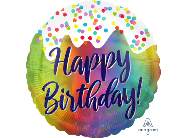 Iridescent Birthday Frosted Confetti 1 Folieballong - Rund - 18" (43cm)