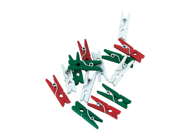 Klesklyper - Rød/Hvit/Grønn 24 mini klesklyper