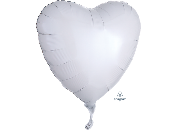 Metallic White 1 Folieballong - Hjerte - 18" (43cm)