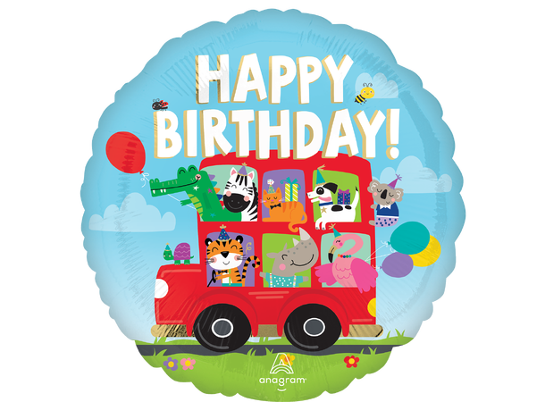 Party Bus Birthday 1 Folieballong - Rund - 18" (43cm)