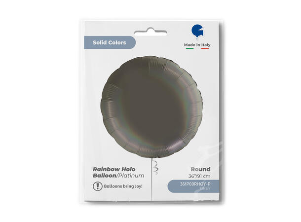 Rainbow Holographic - Platinum Grey 1 Folieballong - Rund - 36" (91cm)