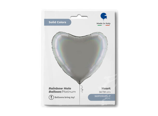 Rainbow Holographic - Platinum Pure 1 Folieballong - Hjerte - 36" (91cm)
